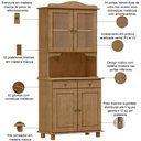 Ver imagem 4 de Armário de Cozinha Rústico com Cristaleira 4 Portas 2 Gavetas Lazuli F06 Freijó - Lyam Decor