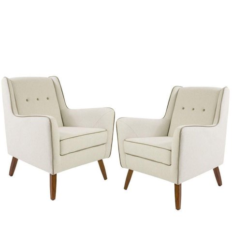 Kit 02 Poltronas Decorativas com Pés de Madeira Taroba D02 Algodão Bege C-381 - Lyam Decor