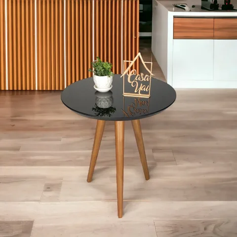 Mesa Lateral Tampo com Vidro 100% MDF 60x50cm Pés Palito Marrom