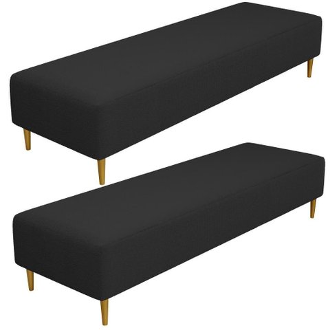 Kit 02 Puffs Decorativo Bali W01 Pés Palito 210x60cm Bouclê Preto - Lyam Decor