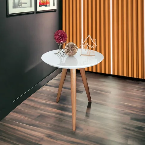 Mesa Lateral Tampo com Vidro 100% MDF 60x50cm Pés Palito Branco