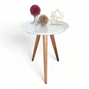 Ver imagem 2 de Mesa Lateral Tampo com Vidro 100% MDF 60x50cm Pés Palito Branco