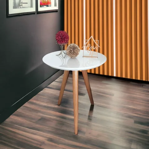 Mesa Lateral Tampo com Vidro 100% MDF 60x50cm Pés Palito Marrom