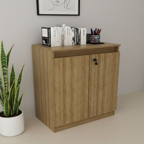 Balcão para Escritório 60cm com 1 Prateleira 2 Portas e Chave ME4149 Marrom