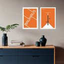 Ver imagem 1 de Kit 2 Quadros Bauhaus Bicicleta - Laranja 45x34cm:moldura Preta