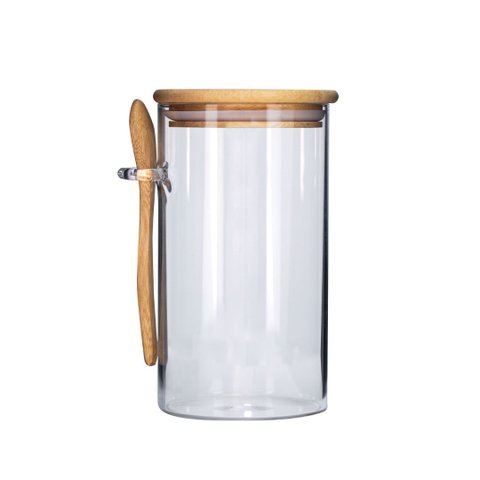 Pote Vidro Hermético 870ml com Tampa Bambu e Colher Bambu - Tuut