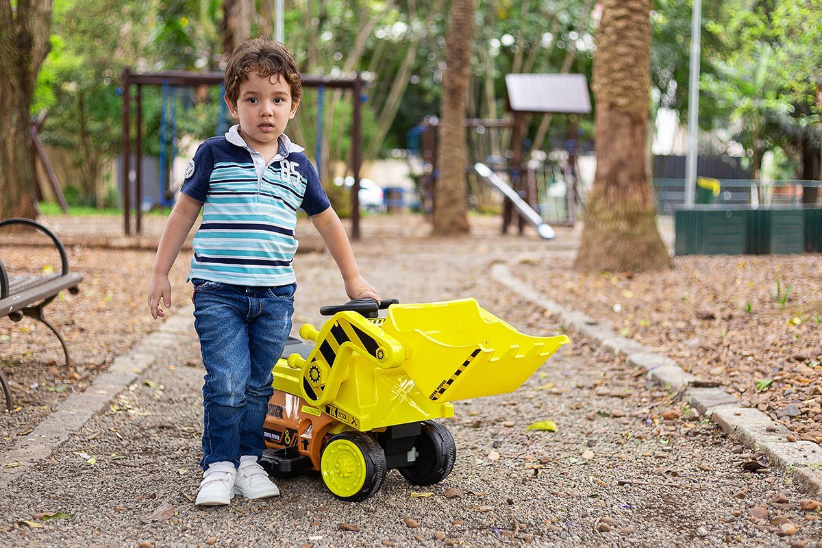 Mini Trator Elétrico Maquina Escavadeira Infantil Grande Articulado 6V Baby Style Amarela - 10