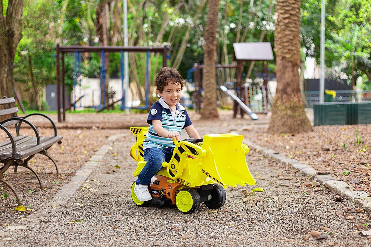Mini Trator Elétrico Maquina Escavadeira Infantil Grande Articulado 6V Baby Style Amarela - 8