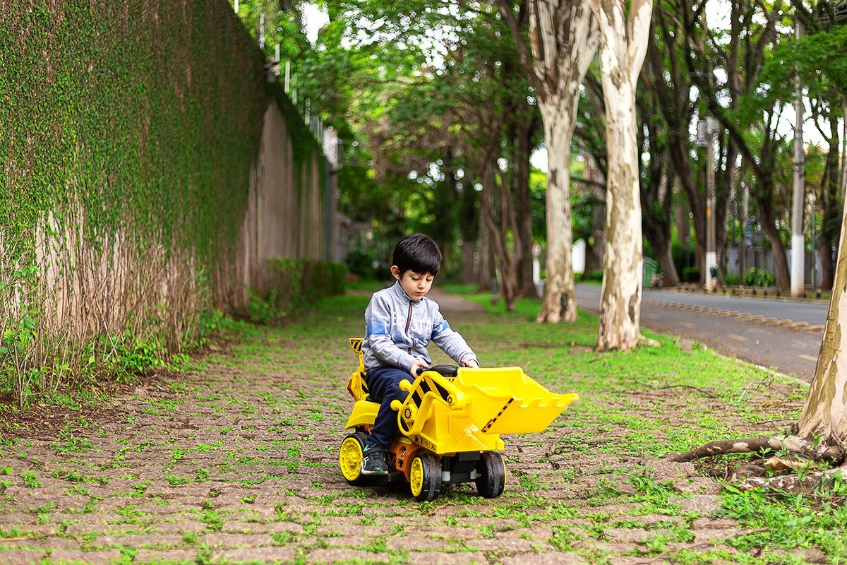 Mini Trator Elétrico Maquina Escavadeira Infantil Grande Articulado 6V Baby Style Amarela - 11