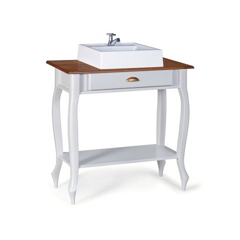Bancada Aparador Mini Lavabo com Cuba 1 Gaveta Pés Luiz Xv Dália 3062 - Off White/imbuia Glazer