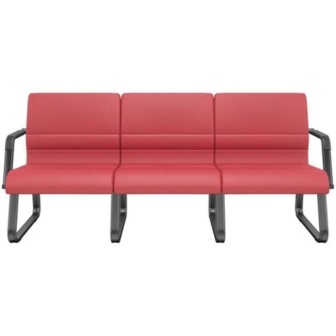 Cadeira Longarina 3 Lugares Recepção com Braço Pés Preto Lev P03 Vinil Vermelho - Lyam Decor