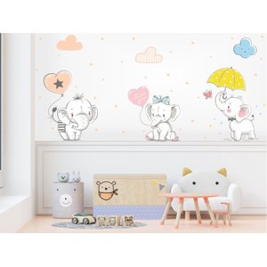 Adesivo de Parede Infantil Elefantes e Guarda Chuvas