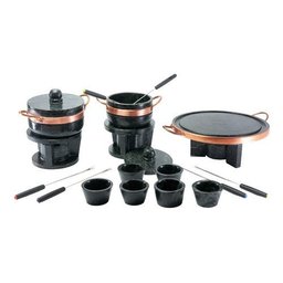 KIT FONDUE DE PEDRA SABAO CHAPA 32 CM + PANELAS DE 500 E 800 ML + 6 CUMBUCAS + 6 GARFINHOS Leônidas  - 1