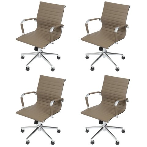Kit 4 Cadeiras Escritório Diretor Esteirinha Rodízio Relax Corino 3301 Bege/Fendi