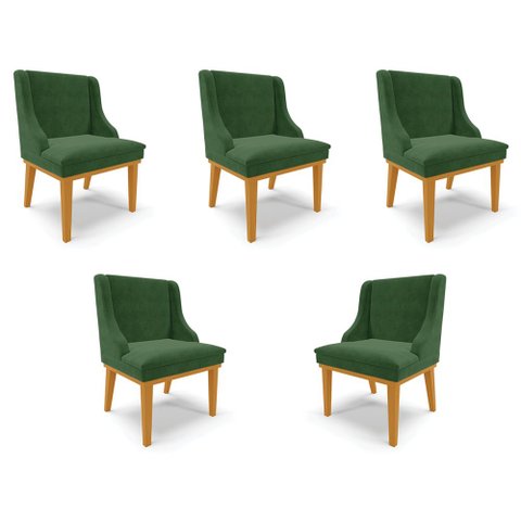 Kit 5 Cadeiras Decorativas Sala de Jantar Base Fixa de Madeira Firenze Suede Verde/Castanho G19 - Gr