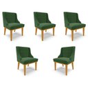Ver imagem 1 de Kit 5 Cadeiras Decorativas Sala de Jantar Base Fixa de Madeira Firenze Suede Verde/Castanho G19 - Gr