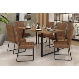Conjunto Mesa Atlanta 1,70x0,80 - 6 Cadeiras Olimpia Preto Fosco com Assento Marrom - 2