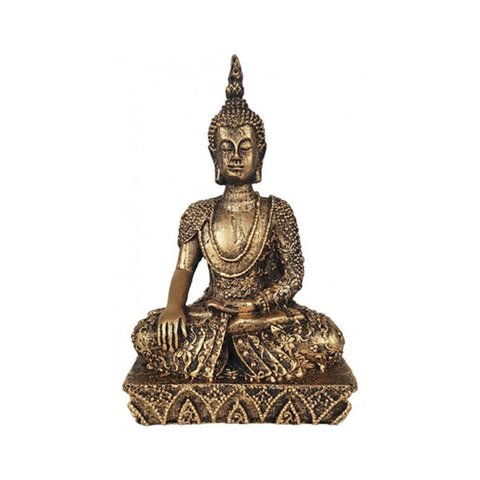 Estatua Buda Hindu Resina C/ Base Ouro Velho 16 Cm Decoração