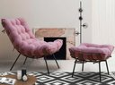 Ver imagem 1 de Poltrona com Puff Costela Sala Quarto Recepção Escritório Esqueleto Base Fixa Veludo Rose