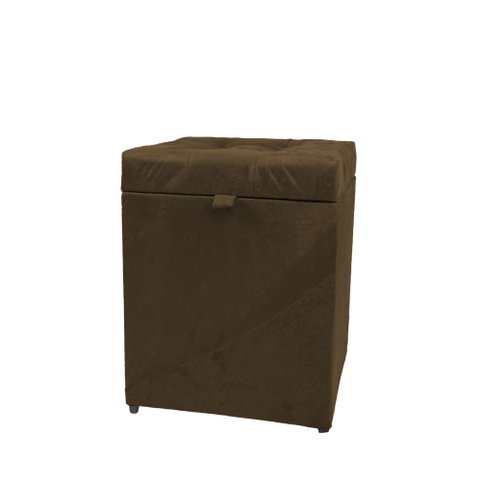 Puff Baú Estofado em Suede Amassado 1 Lugar Quadrado - Marrom