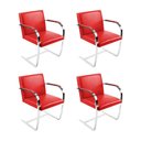 Ver imagem 2 de Kit 4 Cadeiras Brno Escritório Couro Sintético Vermelho Barra Chata Cromada