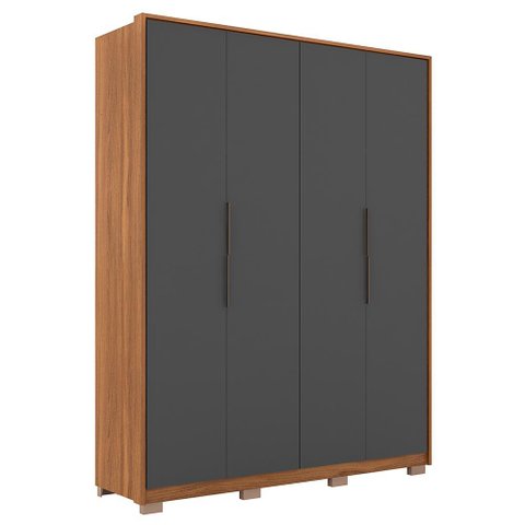 Guarda Roupa Casal Attore 4 Portas Amêndola/grafito com Pés - Demartêz