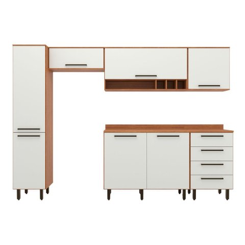 Armário de Cozinha Completa 7 Portas 4 Gavetas Grécia Madeirado/off White
