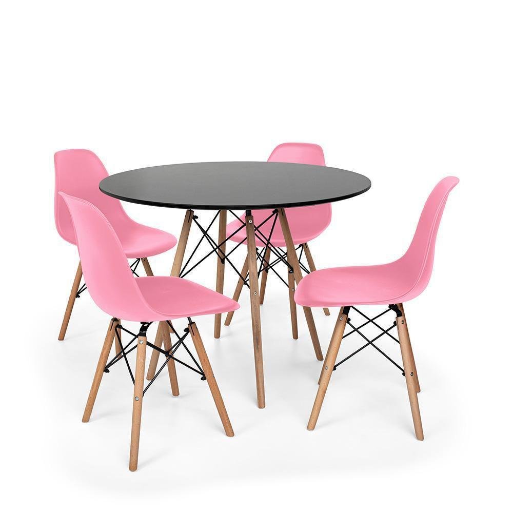 CONJUNTO MESA EAMES EIFFEL 90cm + 4 CADEIRAS EAMES EIFFEL: Preto, Rosa - 1