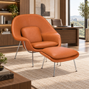 Ver imagem 3 de Poltrona Womb Chair com Puff em Couro Ecológico - Laranja