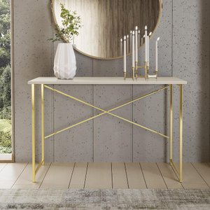 Aparador Steel 76 cm Estilo Industrial com Pés em Aço Dourado/Off White