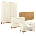 Ver imagem 1 de Quarto de Bebê Unique 4 Portas com Cômoda Sapateira e Painel Farm com Led Off White Eco Wood - Matic