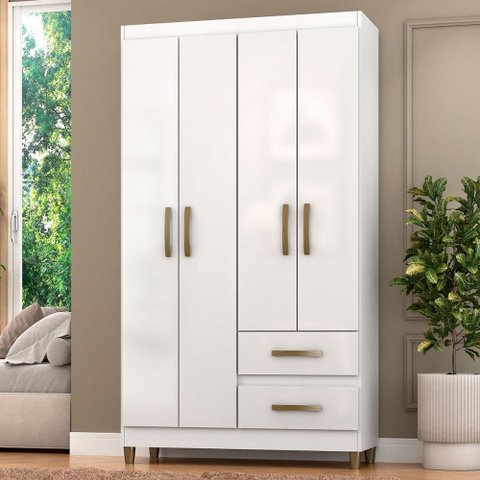 Guarda-roupa Solteiro Dória 4 Portas 2 Gavetas Branco - Pnr Móveis