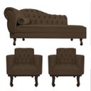 Ver imagem 1 de Kit Diva Recamier Diana 140cm Lado Direito e 02 Poltronas Classic Suede Marrom - ADJ Decor