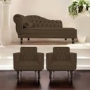 Ver imagem 2 de Kit Diva Recamier Diana 140cm Lado Direito e 02 Poltronas Classic Suede Marrom - ADJ Decor