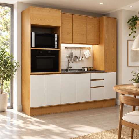 Cozinha Modulada Completa Compacta 11 Portas Vivace Cinamomo/Off White