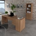 Ver imagem 1 de Conjunto 3 Peças com Escrivaninha 3 Gavetas, Estante e Armário Multiuso Baixo 2 Portas Marrom