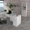 Ver imagem 1 de Conjunto 3 Peças com Escrivaninha 3 Gavetas, Estante e Armário Multiuso Baixo 2 Portas Branco