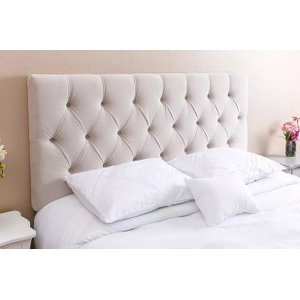 Cabeceira Casal 138 - Bello Box - Estilo Capitonê Suede Bege Sem Strass