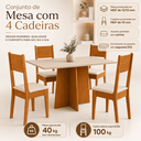 Ver imagem 2 de Conjunto Sala de Jantar Mesa Elo 100% MDF com 4 Cadeiras Estofadas - Naturale/Offwhite