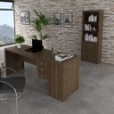 Ver imagem 1 de Conjunto 3 Peças com Escrivaninha 3 Gavetas, Estante e Armário Multiuso Baixo 2 Portas Marrom