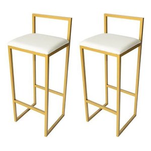 Kit 2 Banqueta Alta Industrial para Balcão Bistro Cozinha Dourada Assento Branco