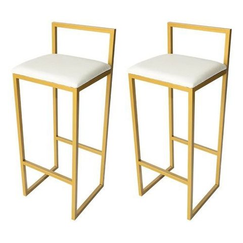 Kit 2 Banqueta Alta Industrial para Balcão Bistro Cozinha Dourada Assento Branco