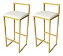 Ver imagem 1 de Kit 2 Banqueta Alta Industrial para Balcão Bistro Cozinha Dourada Assento Branco