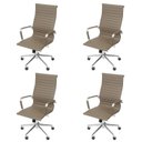 Ver imagem 1 de Kit 4 Cadeiras Escritório Presidente Esteirinha Rodízio Relax Corino 3301 Bege/Fendi