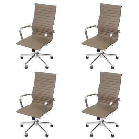 Kit 4 Cadeiras Escritório Presidente Esteirinha Rodízio Relax Corino 3301 Bege/Fendi