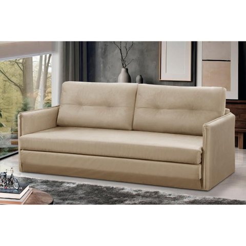 Sofá Cama 2 Lugares 1,50m Laila Suede Bege Adonai Estofados