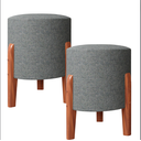 Ver imagem 1 de Kit 2 Puff Banquinho Redondo Dallas C/ Pés Madeira Maciça:cinza