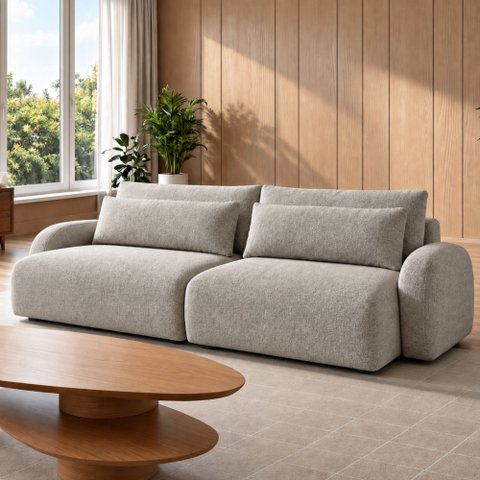 Sofá Cama Modular Orgânico Retrátil 4 Lugares 250cm Base Madeira Maciça Oxford