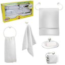 Ver imagem 1 de Assento Tampa Vaso Sanitário Oval Almofadado Branco + Kit Para Banheiro 5 Peças Branco
