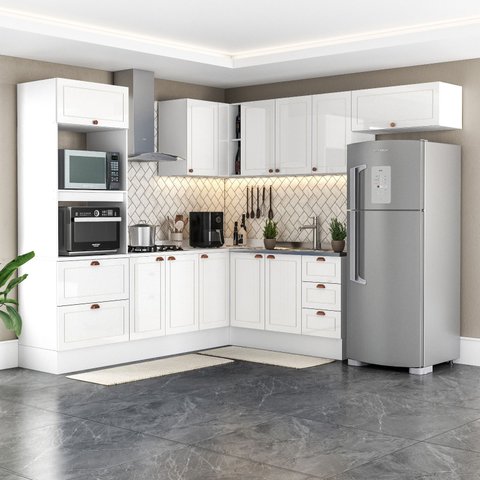 Cozinha Completa Modulada 8 Peças com Rodapé Pérola Yescasa Branco